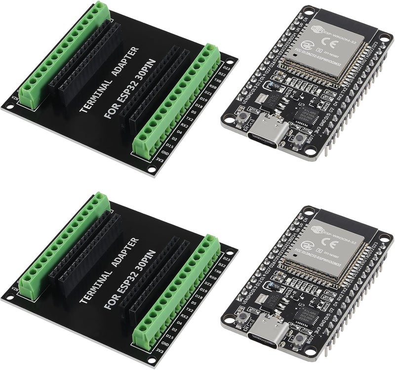 AiTrip 2 Sets 30PIN ESP32 ESP-32S Type-C USB CP2102 Development Board + ESP32 Breakout Board Shield GPIO 1 into 2 Board 2.4GHz WiFi Bluetooth Dual Core for Arduino - Image 1